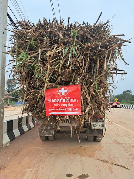 Provincie Nong Bua Lamphu 11 Pas op voor de te zwaar beladen trucks met suikerriet © Bert Sitters