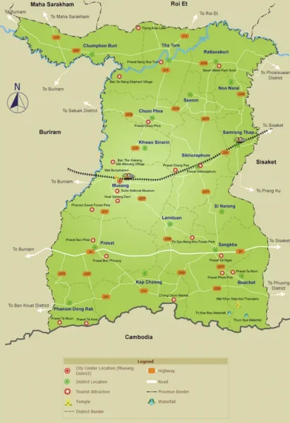 Kaart van de provincie Surin